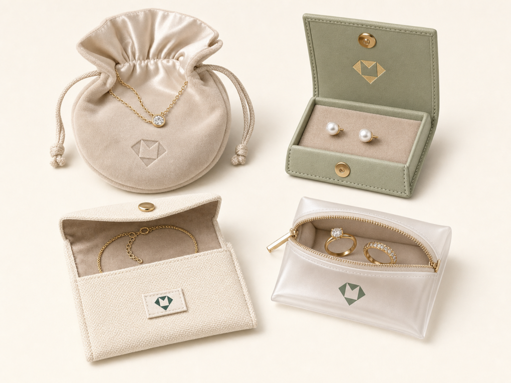 10 Creative Jewelry Packaging Ideas for Small Businesses - Reusable Fabric Pouches With a Custom Logo
