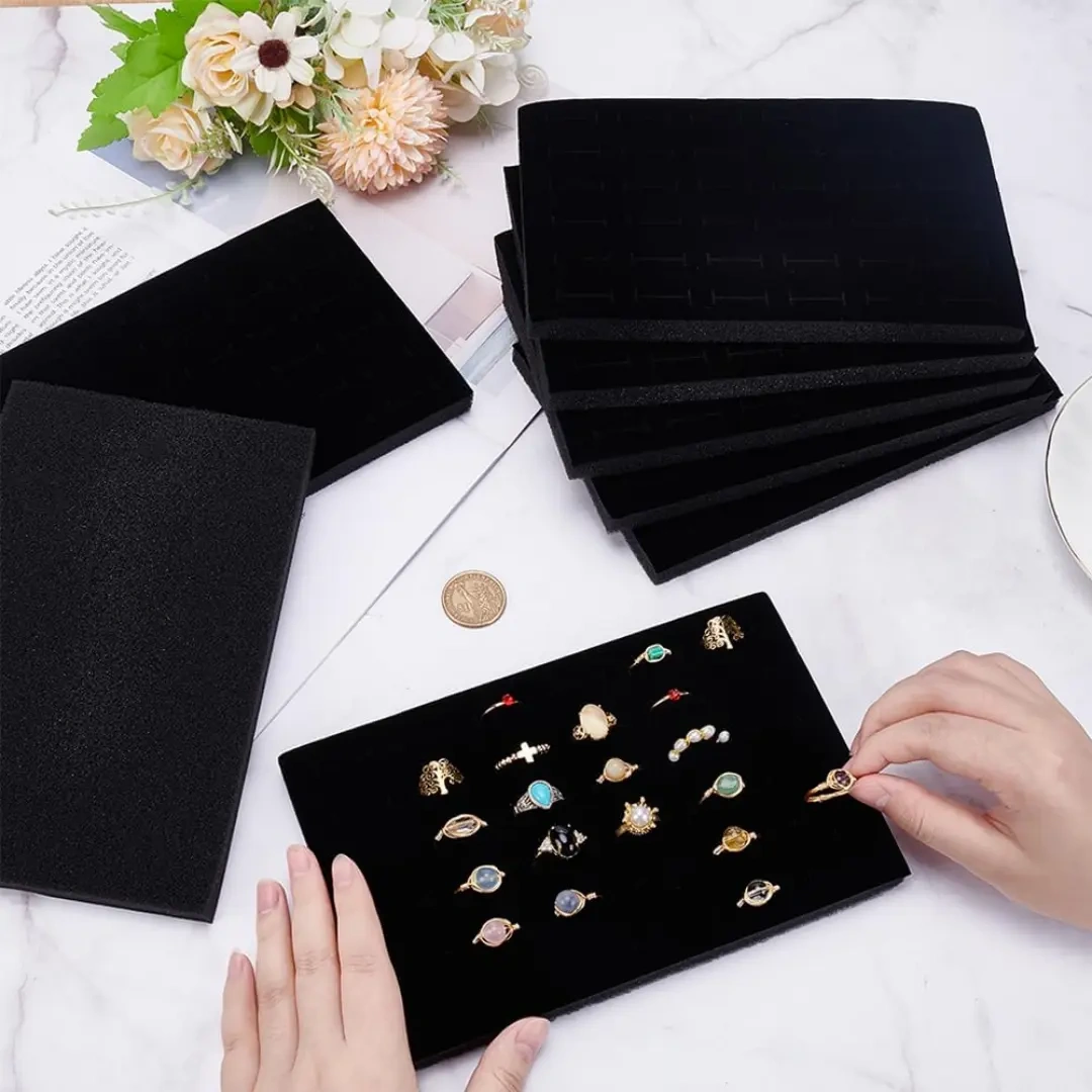 Jewelry Presentation Trays in Blue Microfiber | Premium Jewelry Display Tray Organizer | Richpack - black velvet foam ring 3