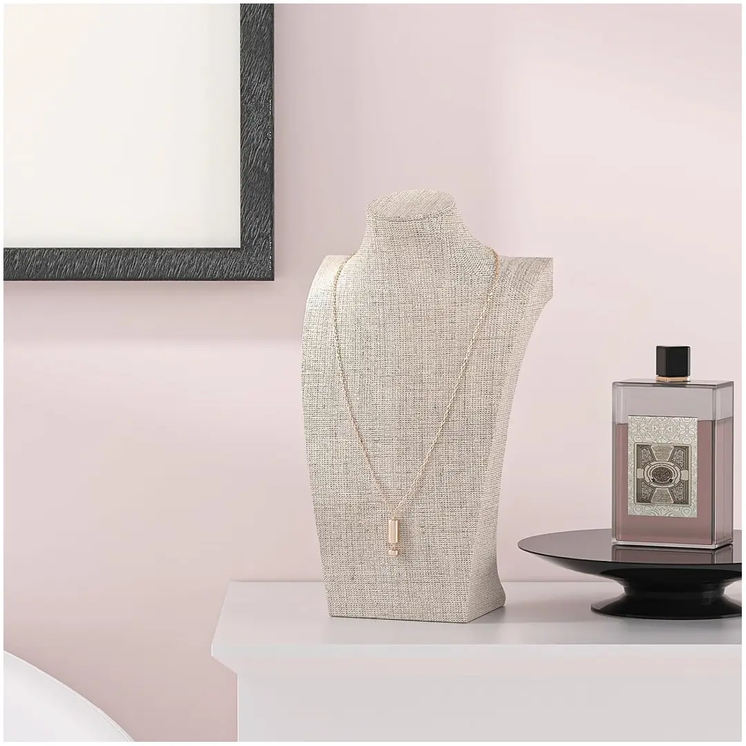 Display Busts for Necklaces in Yellow Linen | Elegant Fabric Necklace Showcase Stand for Retail | Richpack - display busts for necklaces 5