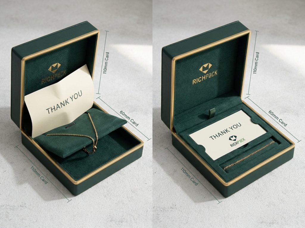 Jewelry box insert clearance keeps the card flat, the necklace stable, and the product easy to remove.