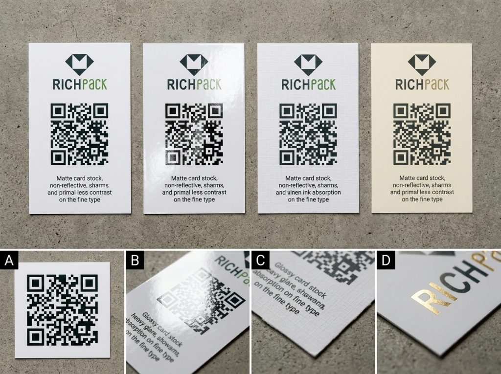 Printed insert card finish changes QR readability, text contrast, and tactile brand presentation.