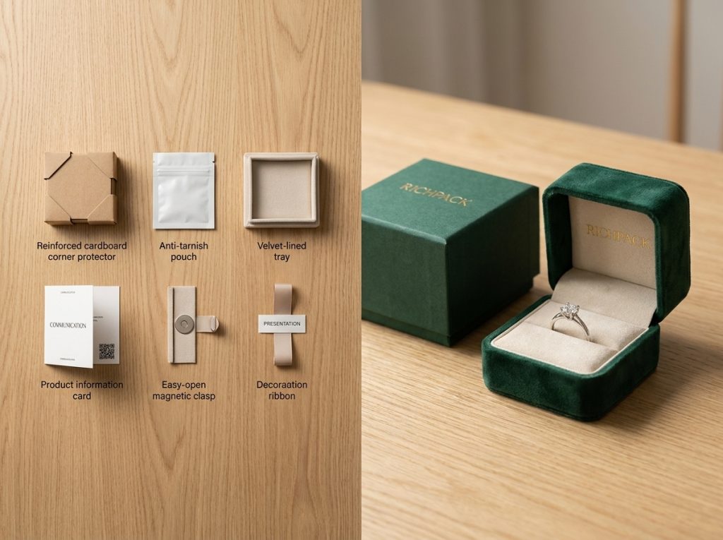 Six characteristics of good packaging applied to a jewelry box.