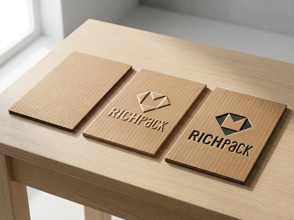 Embossing raises a package logo while debossing presses it into the surface through a matched die pair.