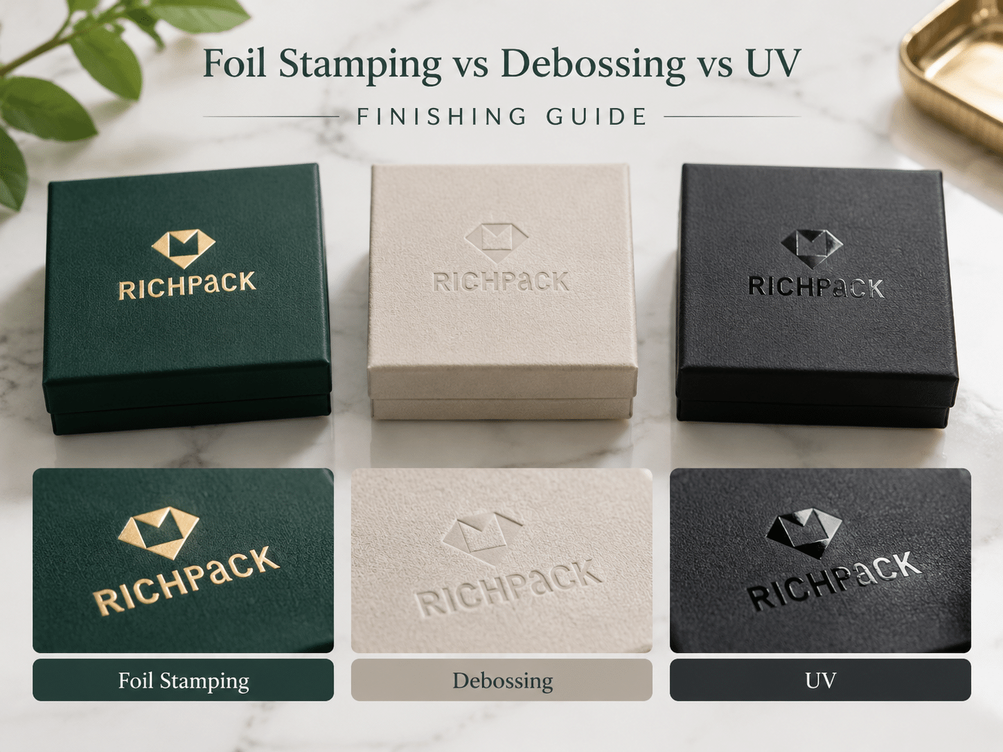 Foil Stamping vs Debossing vs UV: Finishing Guide - Foil Stamping vs Debossing vs UV Finishing Guide