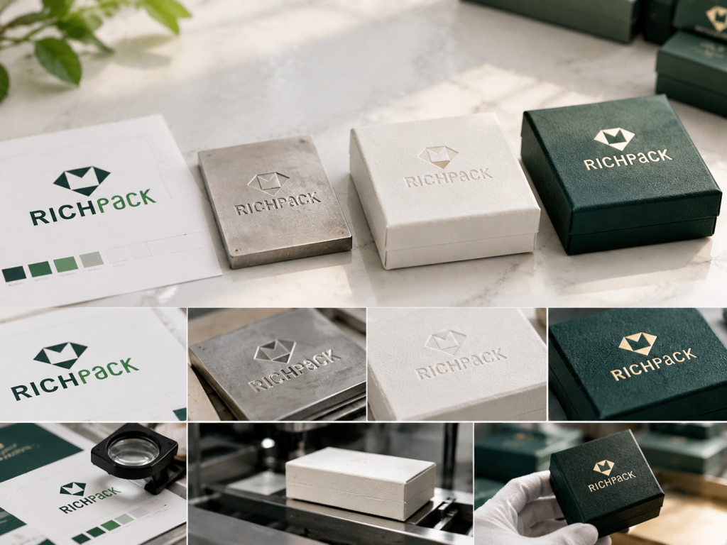 Foil stamping approval moves from artwork and tooling to a decorated jewelry package sample.