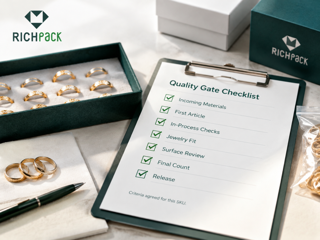 jewelry packaging quality gates before shipment.