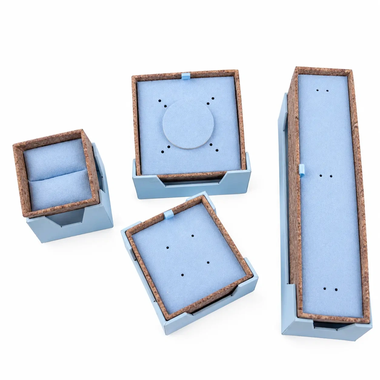PPWR Jewelry Packaging | Blue Specialty Paper & Cork Jewelry Box Set with Gift Bag | Richpack - ppwr jewelry box1