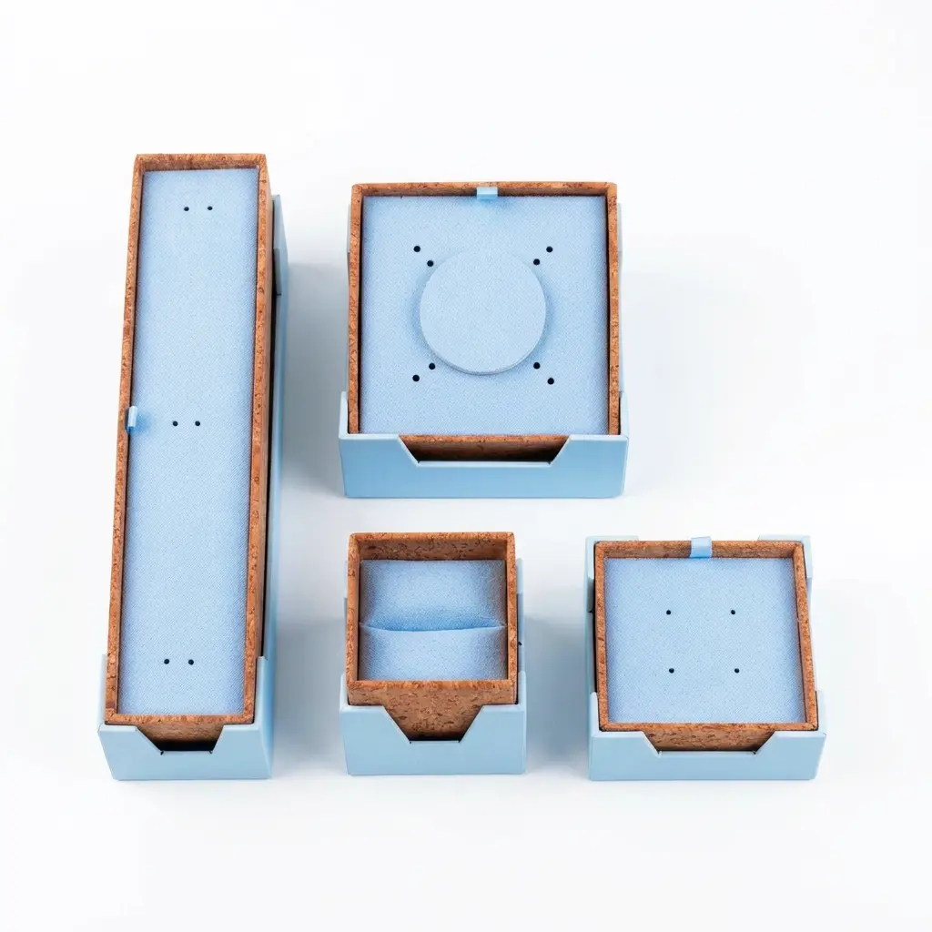 PPWR Jewelry Packaging | Blue Specialty Paper & Cork Jewelry Box Set with Gift Bag | Richpack - ppwr jewelry box5