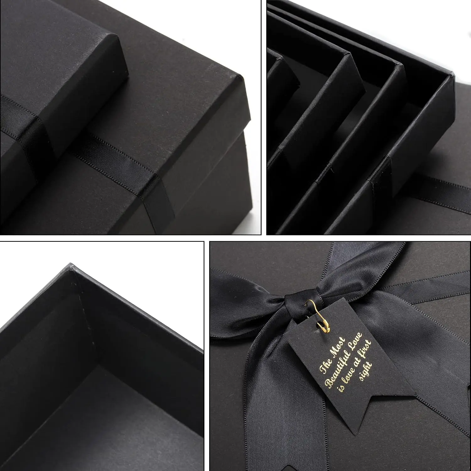 5 Senses Gift Box Set | Black Cardboard Luxury Gift Boxes with Satin Bows for Jewelry & Personalized Gifting | Richpack - 5 senses gift box 2
