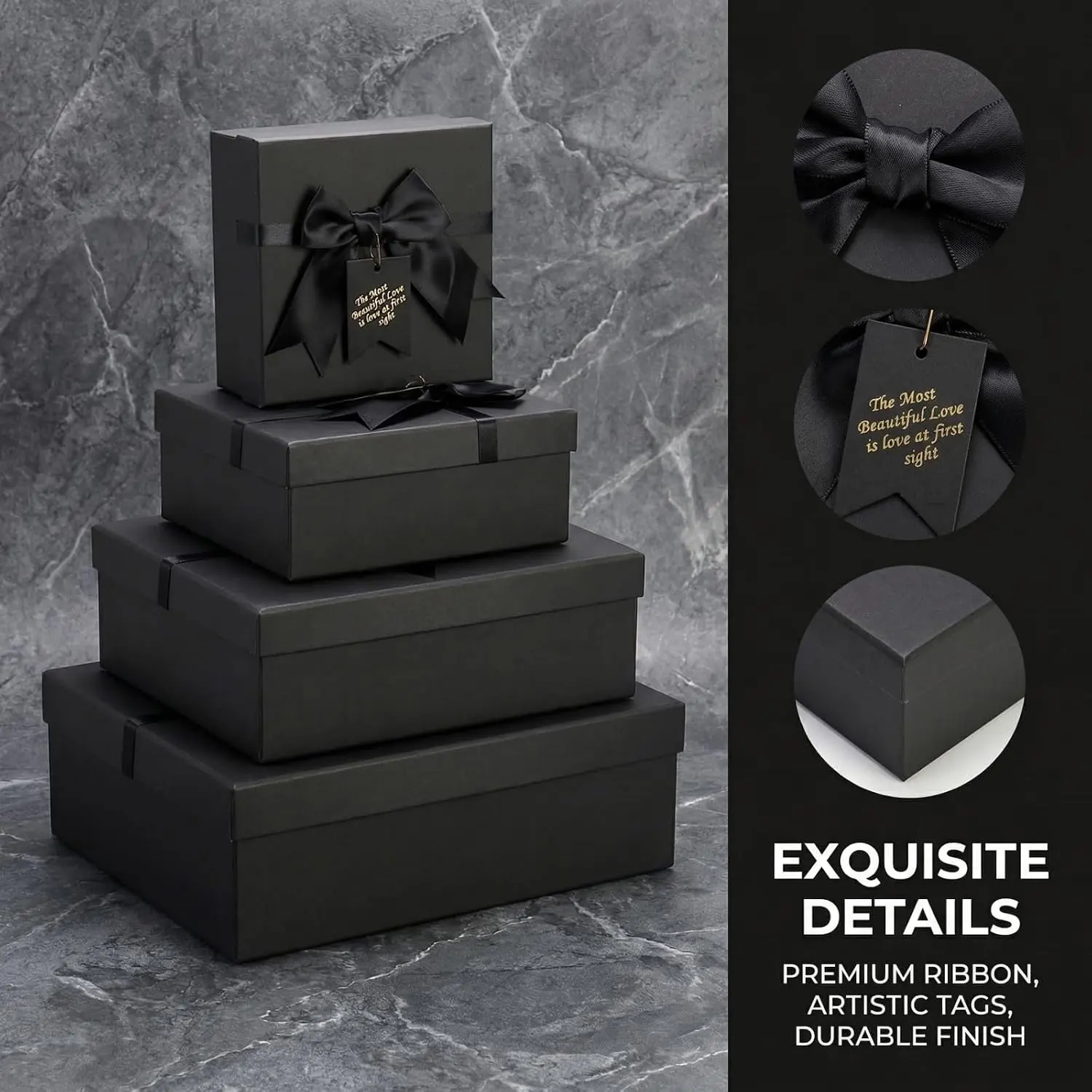 5 Senses Gift Box Set | Black Cardboard Luxury Gift Boxes with Satin Bows for Jewelry & Personalized Gifting | Richpack - 5 senses gift box 3