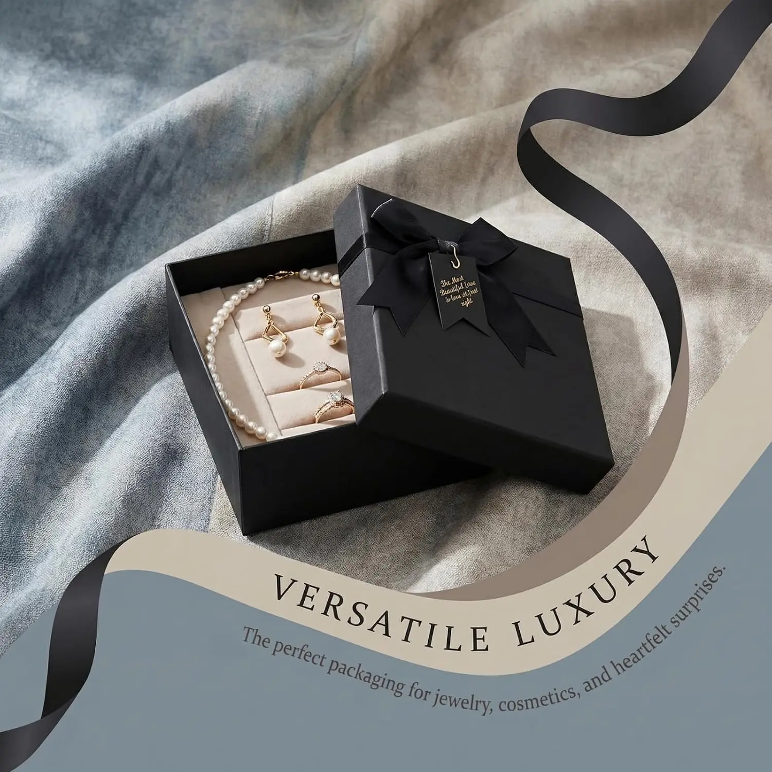 5 Senses Gift Box Set | Black Cardboard Luxury Gift Boxes with Satin Bows for Jewelry & Personalized Gifting | Richpack - 5 senses gift box 4