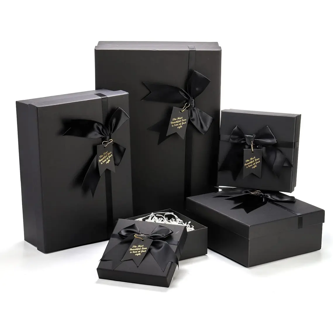 5 Senses Gift Box Set | Black Cardboard Luxury Gift Boxes with Satin Bows for Jewelry & Personalized Gifting | Richpack - 5 senses gift box
