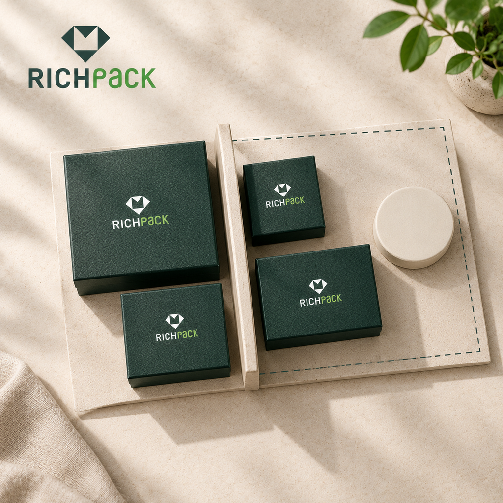 Top-view layout showing how an irregular or multi-item gift set defines the footprint of its insert.