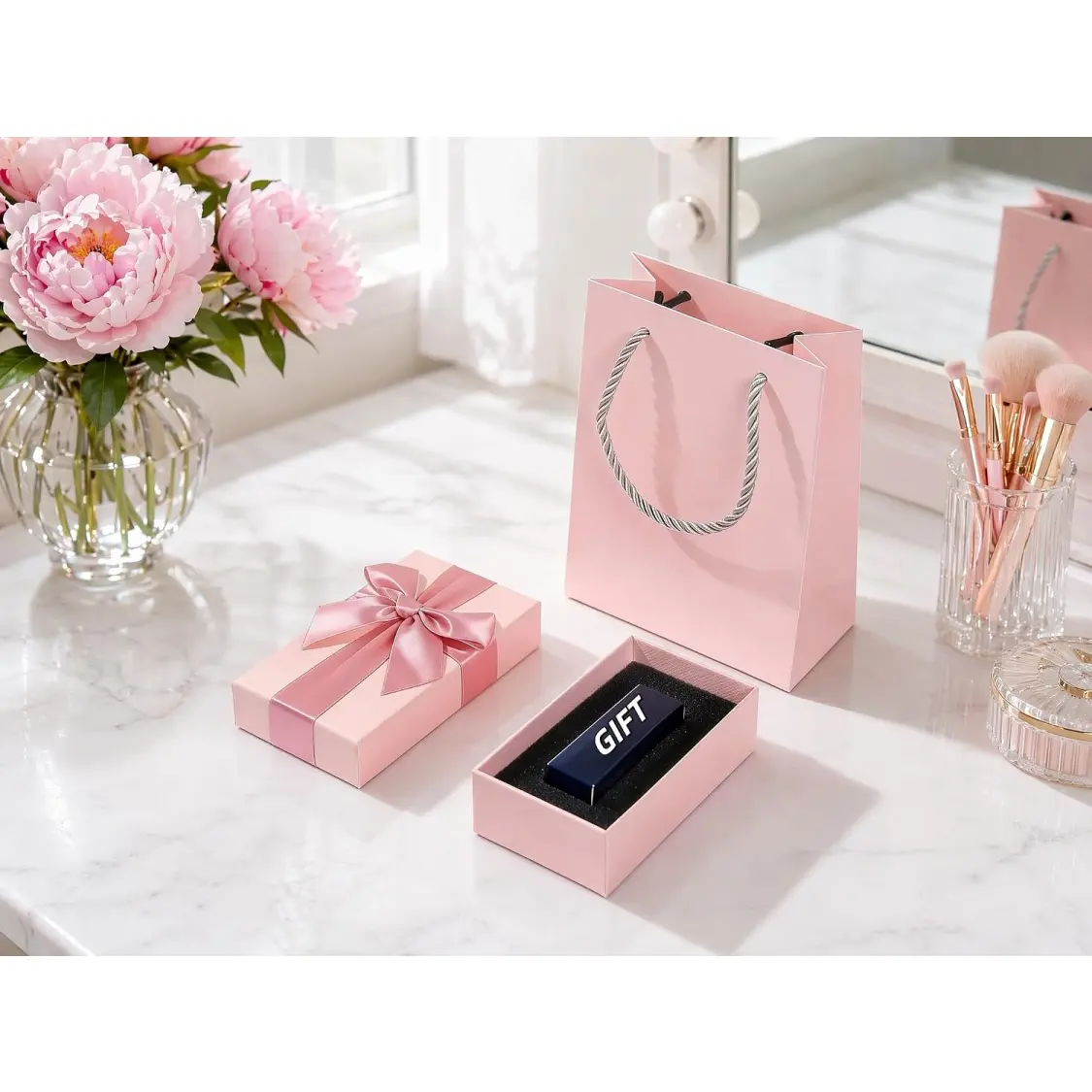 Luxury Packaging for Cosmetics | Pink Paper Gift Box with Satin Ribbon Bow, Protective Insert & Matching Gift Bag | Richpack - luxury packaging for cosmetics 2