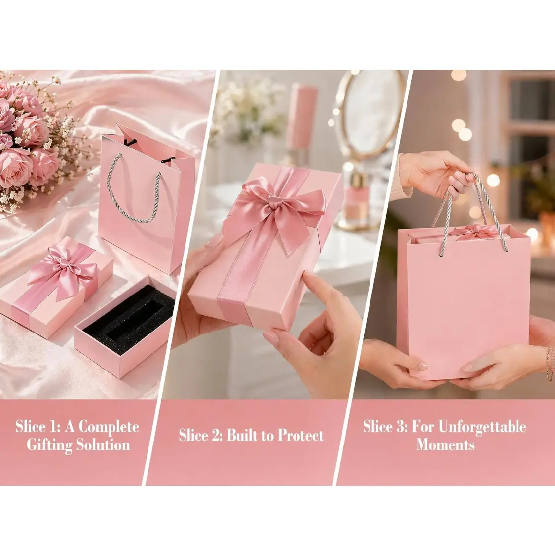 Luxury Packaging for Cosmetics | Pink Paper Gift Box with Satin Ribbon Bow, Protective Insert & Matching Gift Bag | Richpack - luxury packaging for cosmetics 3